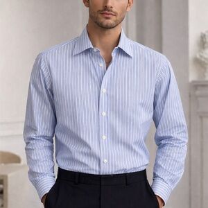 Gucci blue & white yellow pinstripe button down cotton dress shirt